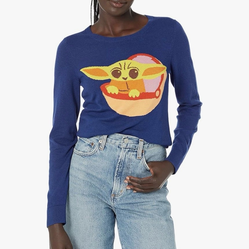 Amazon Essentials Navy Blue Crewneck Sweater with Colorful Character Graphic